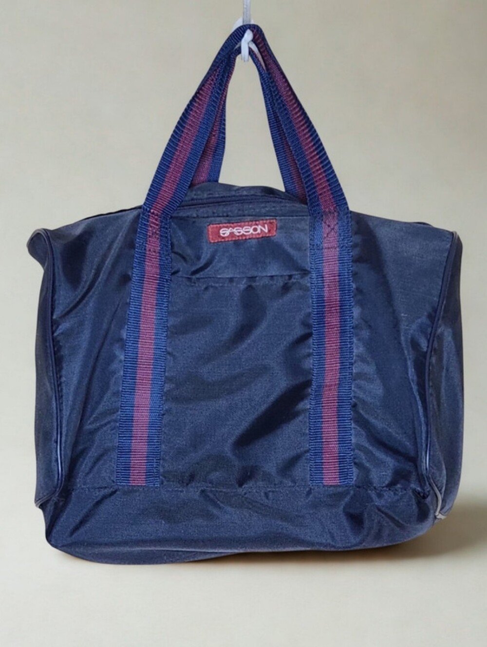 Vintage Sasson Navy Blue Nylon Duffle Bag Travel Carry On Weekender